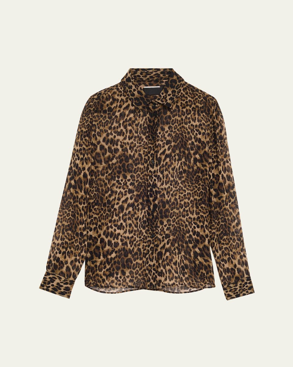 Spotted Silk Button-Down Blouse